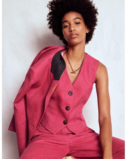 Boden Pink Wool Herringbone Waistcoat- And Wide Herringbone