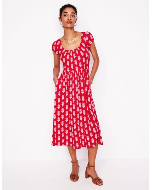 Boden Red Samantha Scoop Jersey Dress Paradise, Vine