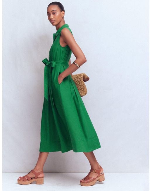 Boden Green Belinda Linen Shirt Dress
