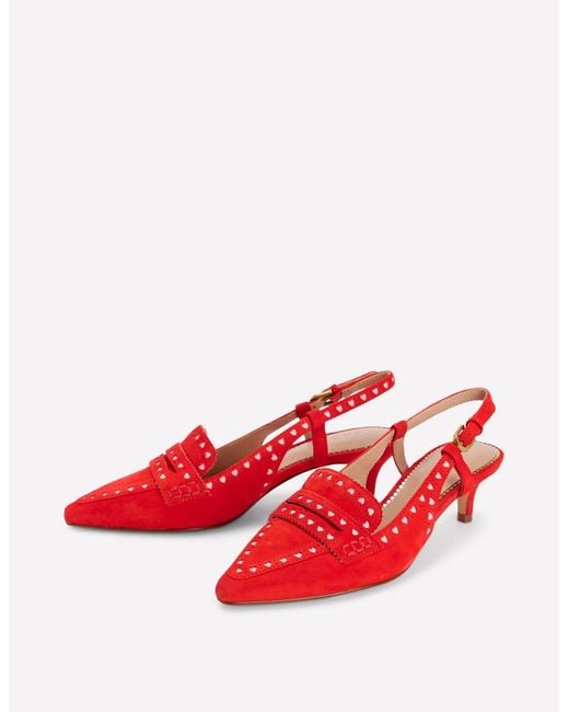Boden Red Brogue Slingback Kitten Heel