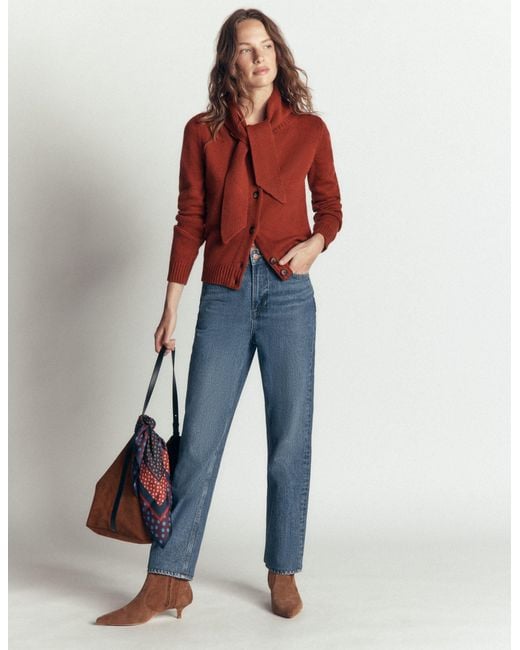 Boden Red Lydia Tie Neck Knit Cardigan