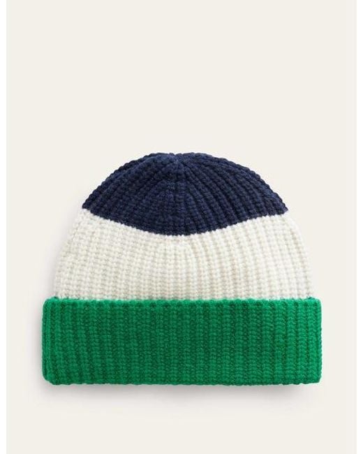 Boden Blue Colour Block Beanie Hat Navy, Veridian Green And Ivory