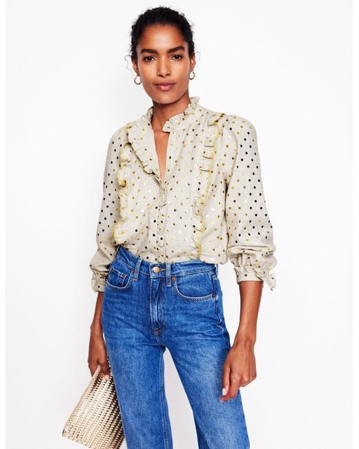 Boden White Isla Frill Detail Blousemetallic Spot