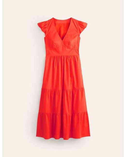 Boden Red May Cotton Midi Tea Dress