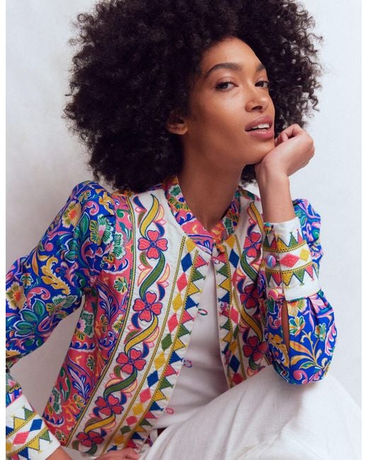 Boden Blue Printed Trim Jacket