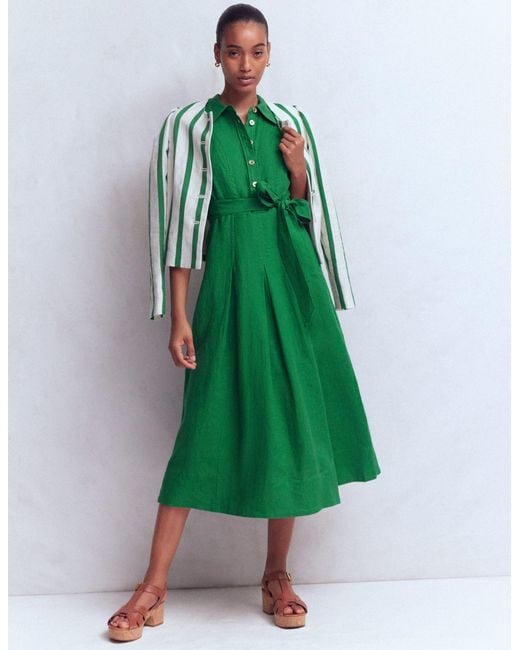 Boden Green Belinda Linen Shirt Dress