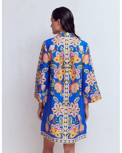 Boden Blue Carmen Linen Short Dress-Bright, Elaborate Terrace