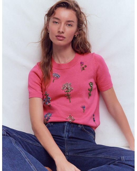 Boden Red Embellished T-Shirt