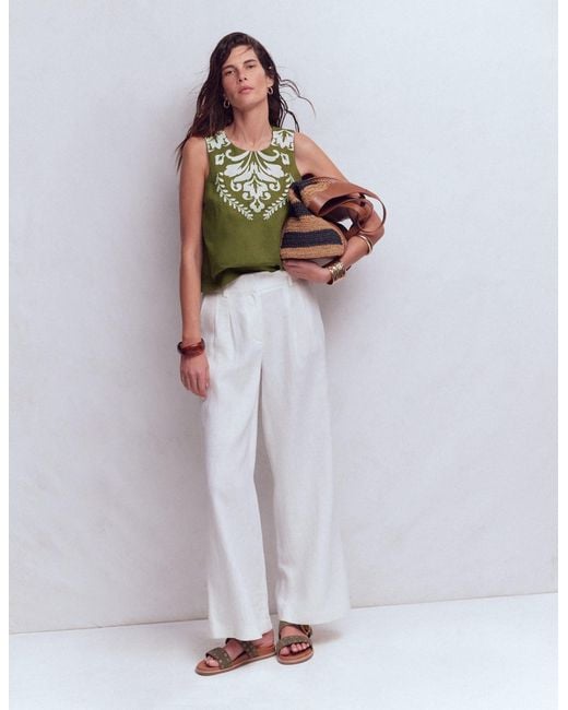 Boden Green Sofia Embroidered Linen Top