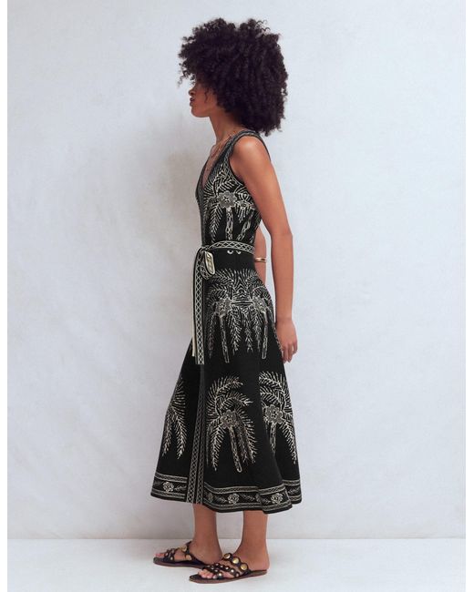 Boden Black V Neck Jacquard Dress