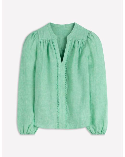 Boden Green Linen Trim Insert Top