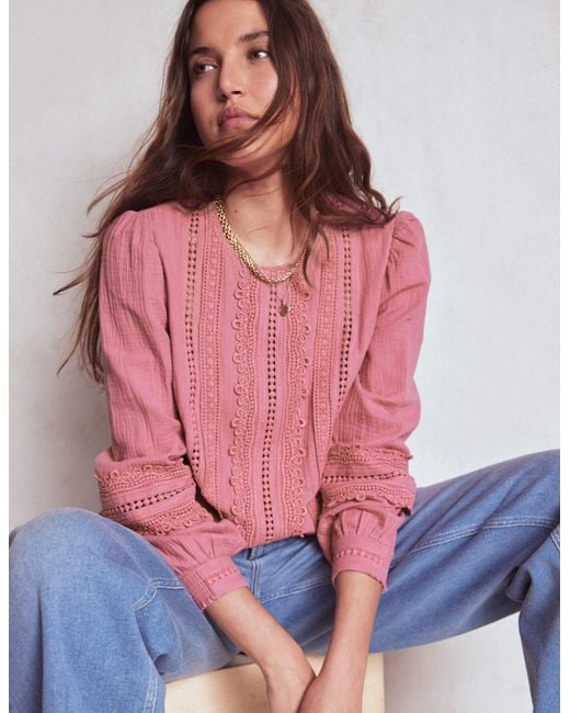 Boden Red Trim Interest Double Cloth Top