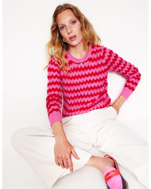 Boden Fluffy Diagonal Stripe Sweaterpink