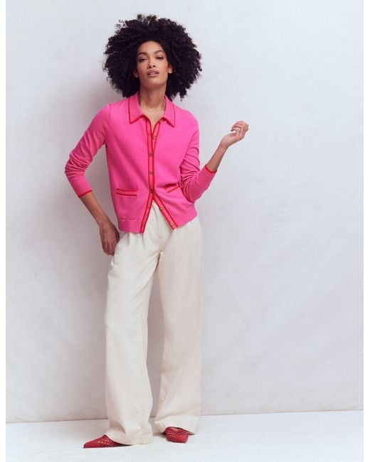 Boden Pink Liz Knitted Collared Cardigan