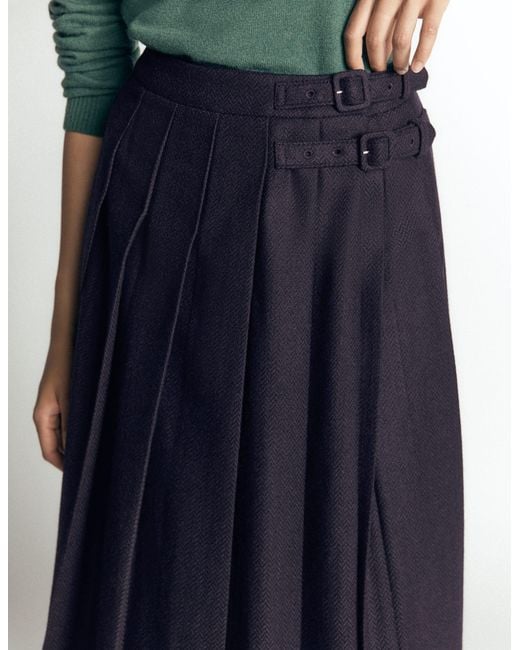 Boden Blue Pleated Midi Kilt