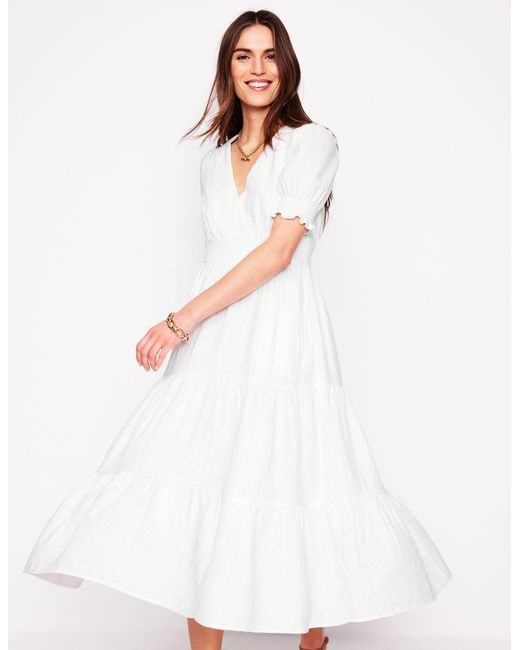 Boden White Anna Double Cloth Midi Dress