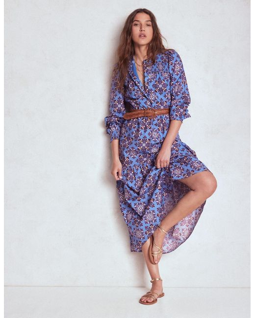 Boden Blue Cecily Cotton Midi Dress-Soft, Bloom Mosaic