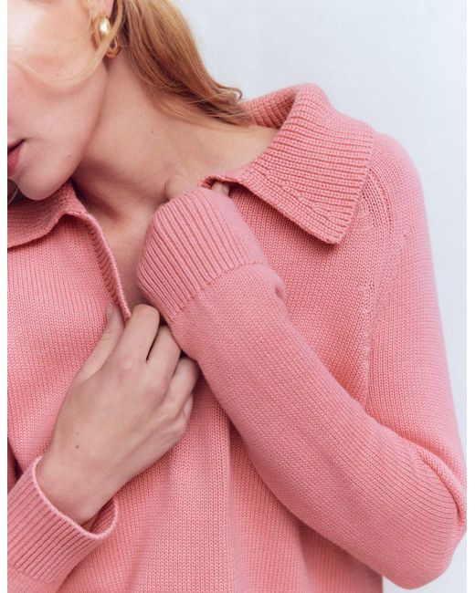 Boden Pink Cotton Henley Jumper
