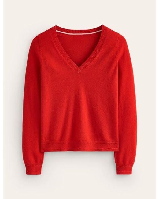 Boden Red Eva Cashmere V-Neck Jumper