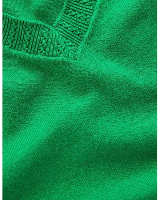 Boden Green Emilia Cotton V-Neck Jumper