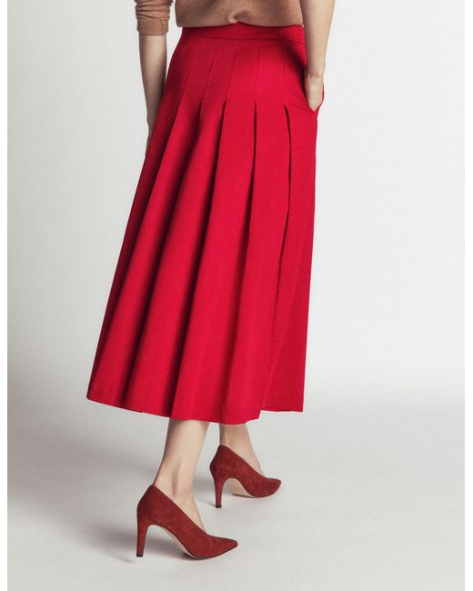 Boden Red Aya Cotton Sateen Midi Skirt