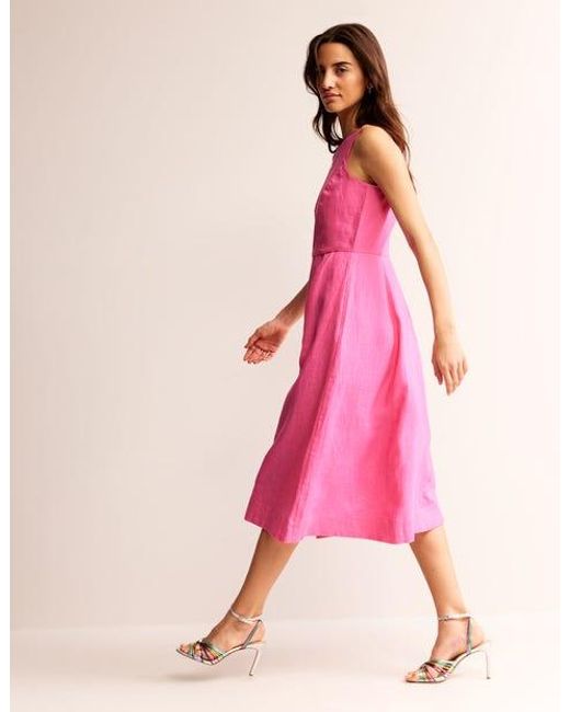 Boden Pink Carla Midikleid Aus Leinen Damen