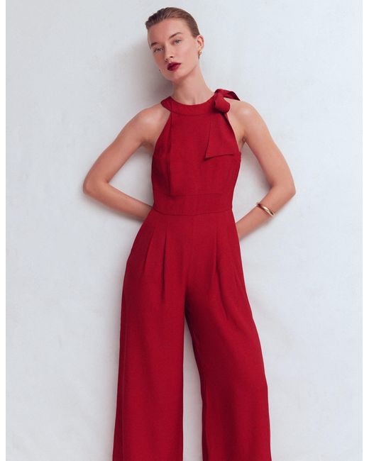 Boden Red Tie Halter Neck Jumpsuit