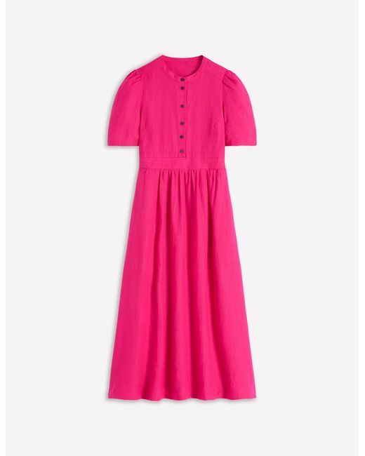 Boden Pink Ivy Button Linen Midi Dress