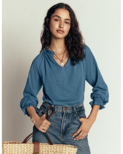 Boden Blue Pia Ruffle Detail Top
