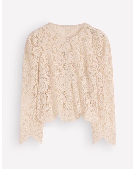 Boden White Lace Puff Sleeve Top