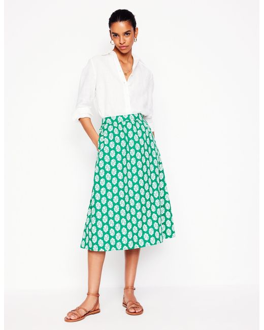 Boden Green Hattie Poplin Midi Skirt
