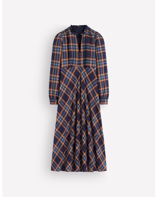 Boden Blue Cassie Checked Tea Dress
