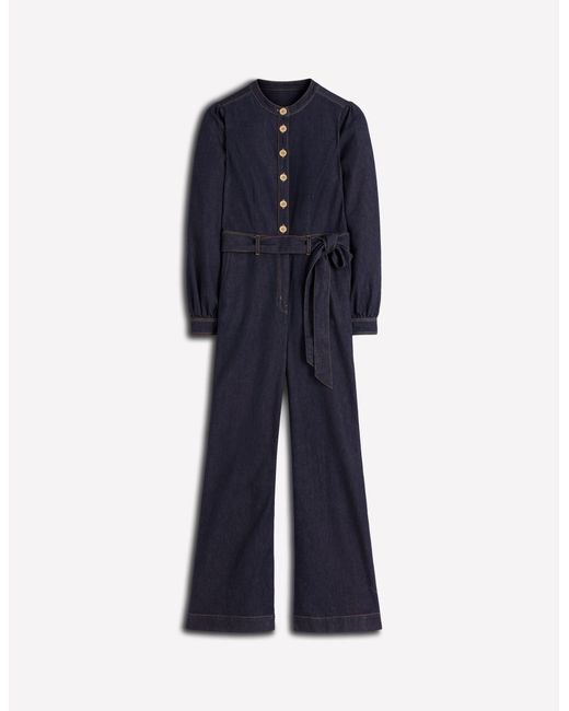 Boden Blue Bootcut Button Denim Jumpsuit