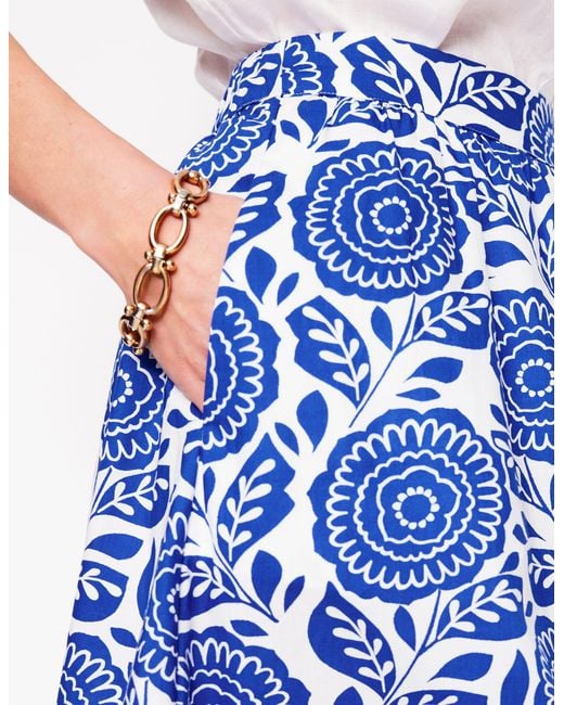 Boden Blue Hattie Midirock Aus Popeline-Leuchtendes Blau, Dahlienstempel