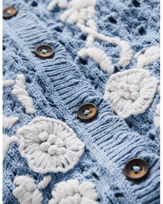 Boden Blue Embroidered Pointelle Cardigan