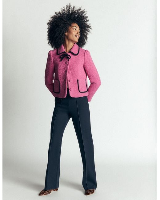 Boden Pink Branscombe Wool Bow Jacket