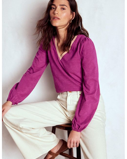 Boden Purple Metallic Trim Long Sleeve Top
