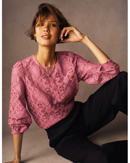 Boden Pink Lace Crew Neck Top