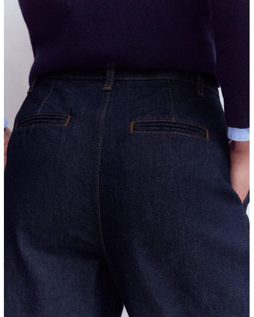 Boden Blue Pleated Wide Leg Jeans