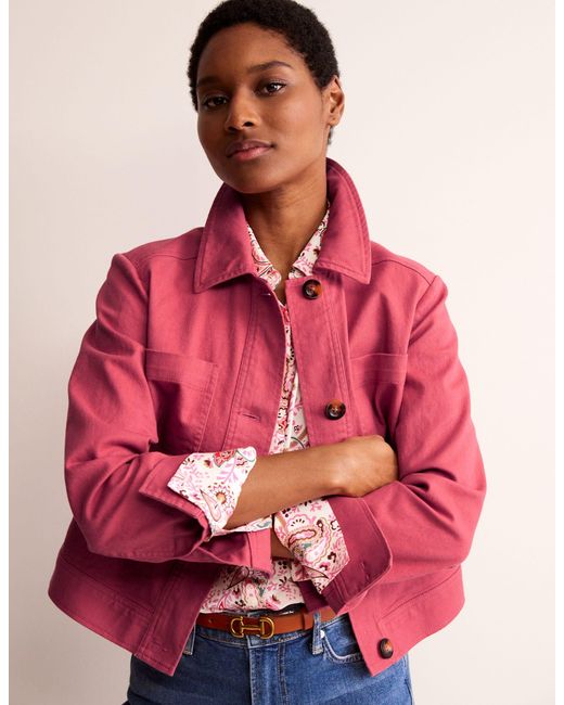 Boden Pink Casual Crop Jacket