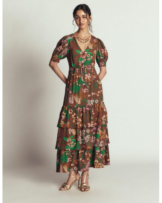 Boden Brown V Neck Layered Dress
