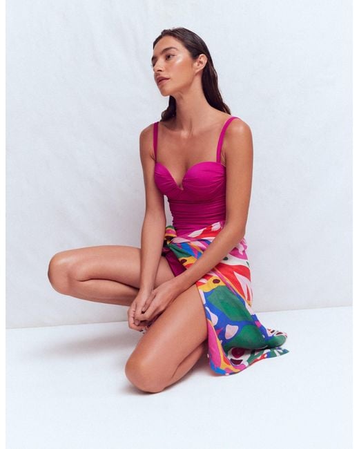 Boden Orange Pleated Cup Swimsuit