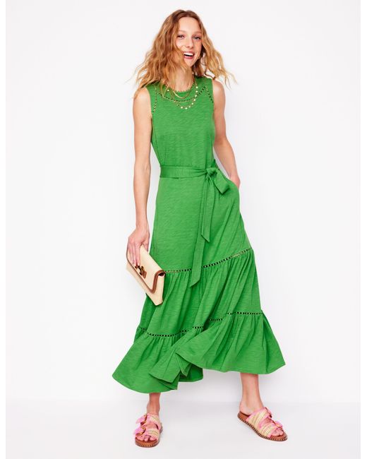 Boden Green Mila Trim Tiered Jersey Dress