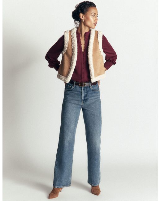 Boden Blue Isla Funnel Neck Button Blouse