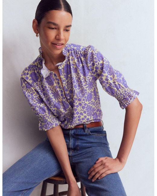 Boden Purple Heather Smocked Sleeve Top