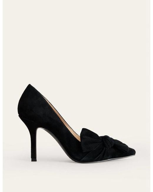 Boden Black Suede-bow Heeled Courts