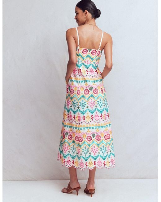 Boden Metallic Empire Linen Broderie Dress