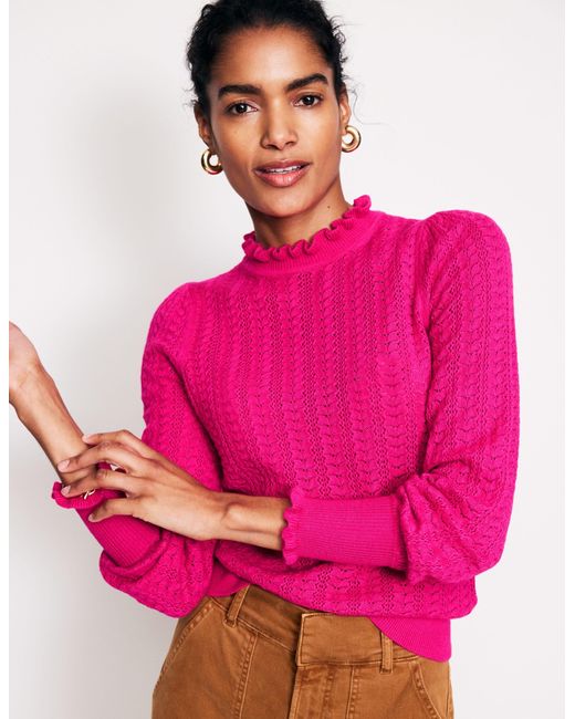 Boden Pink Tia Pointelle Frilled Jumper