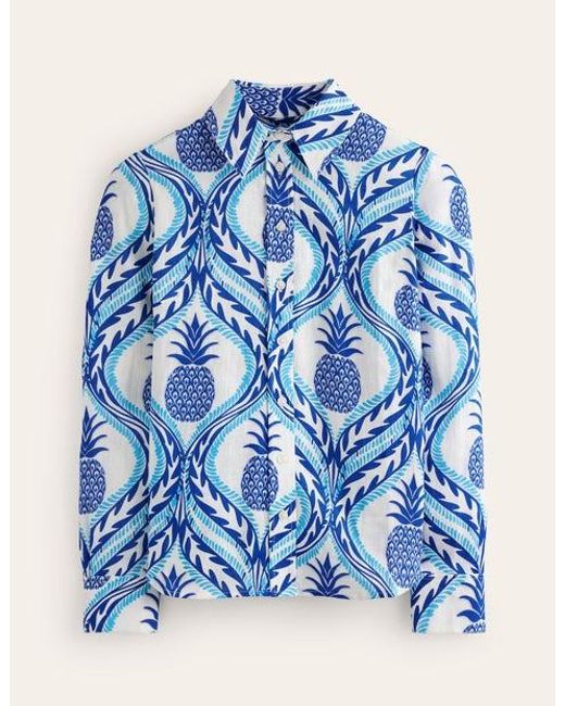 Boden Blue Sienna Linen Shirt Surf The Web, Pineapple Wave