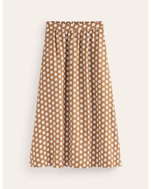Boden Natural Florence Linen Midi Skirt Rubber, Honeycomb Geo